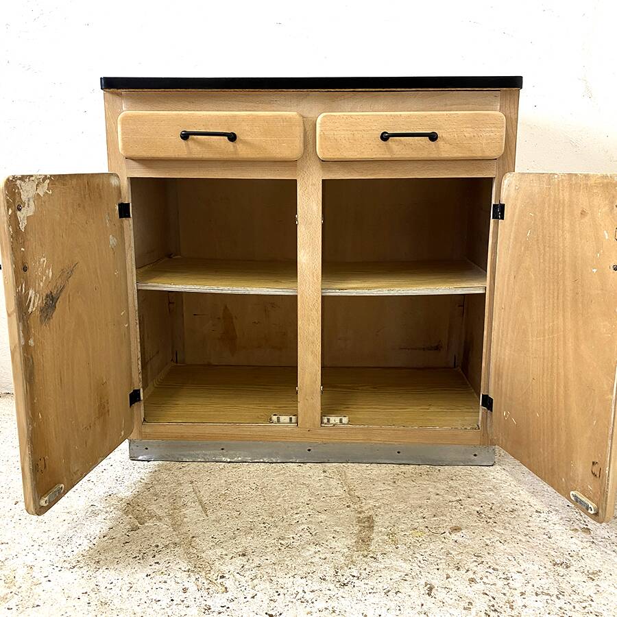 Vintage 60's sideboard in raw wood and blue formica
