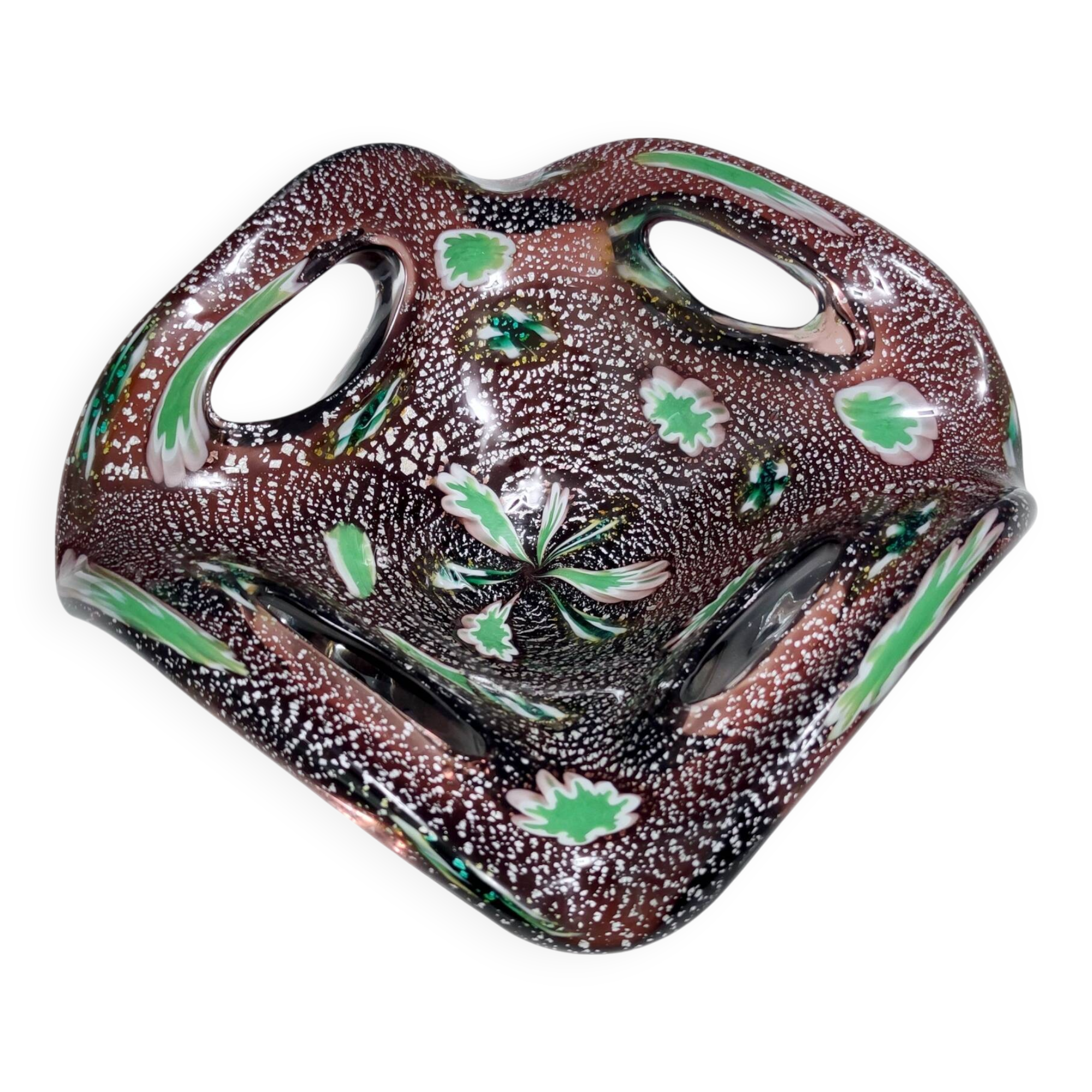 Brown Murano Glass Ashtray / Catchall by Fratelli Toso with Murrines