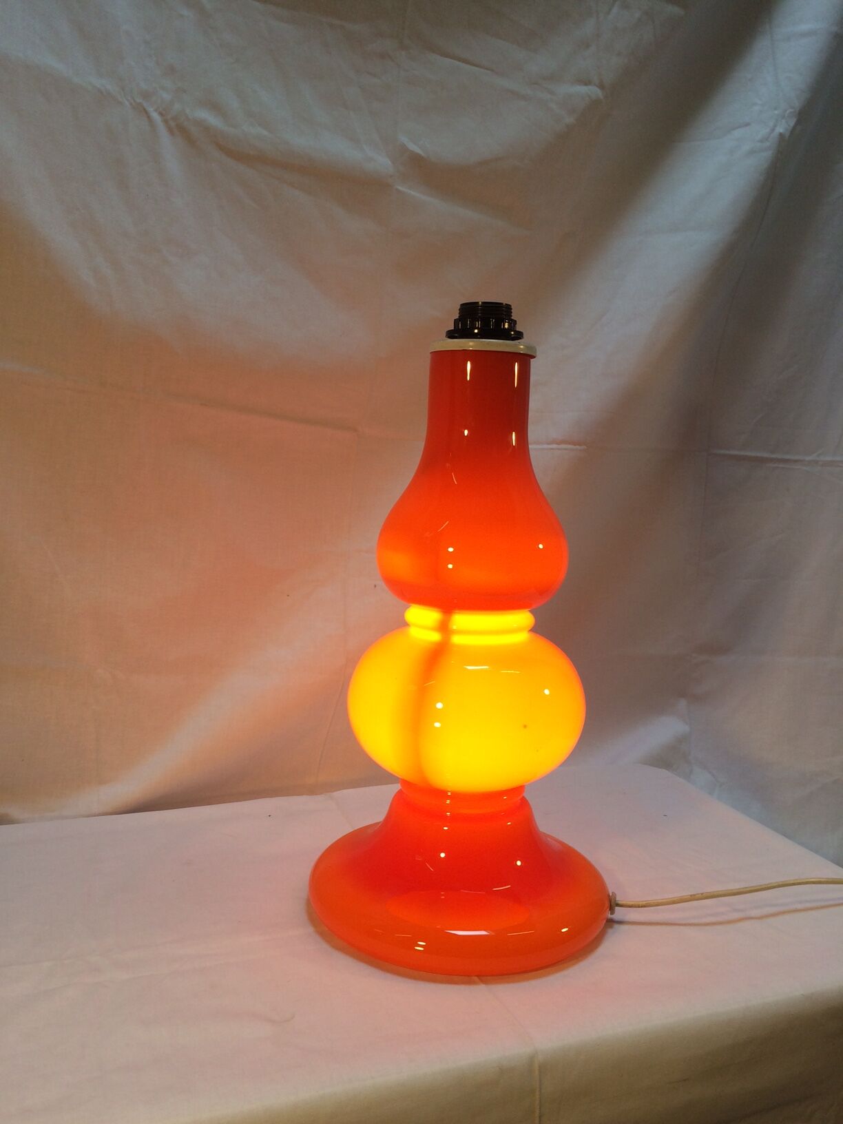 Vintage lamp foot in opaline orange double fires-years 70