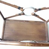 1950s metal magazine rack with imitation leather and bamboo