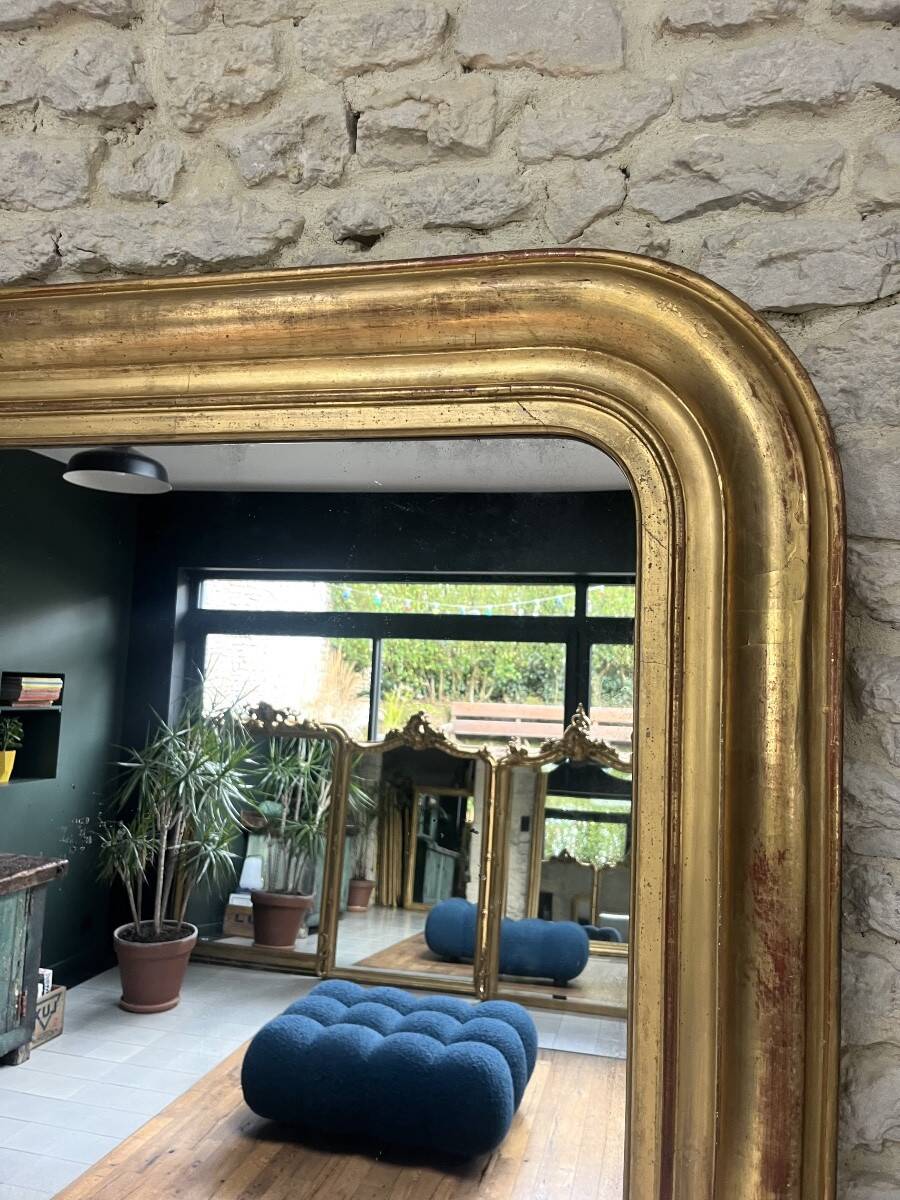 Large mirror 200/150cm Louis-Philippe 19th century, mercury glass overmantel for fireplace.