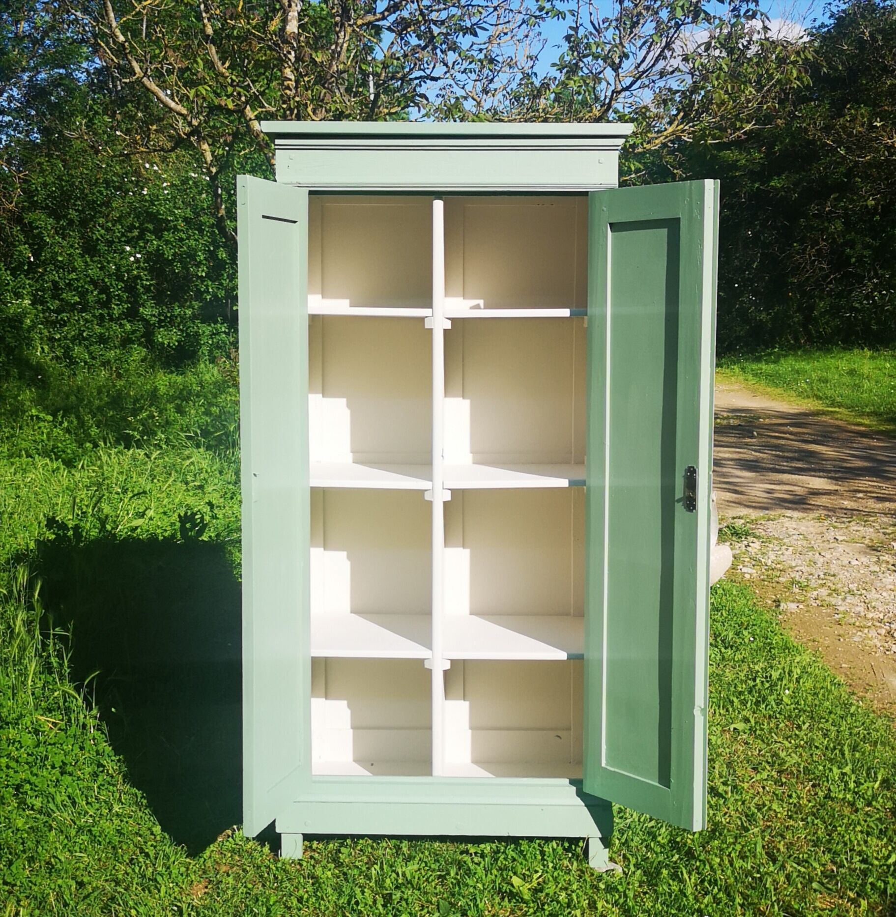 Parisian wardrobe in vintage green wood