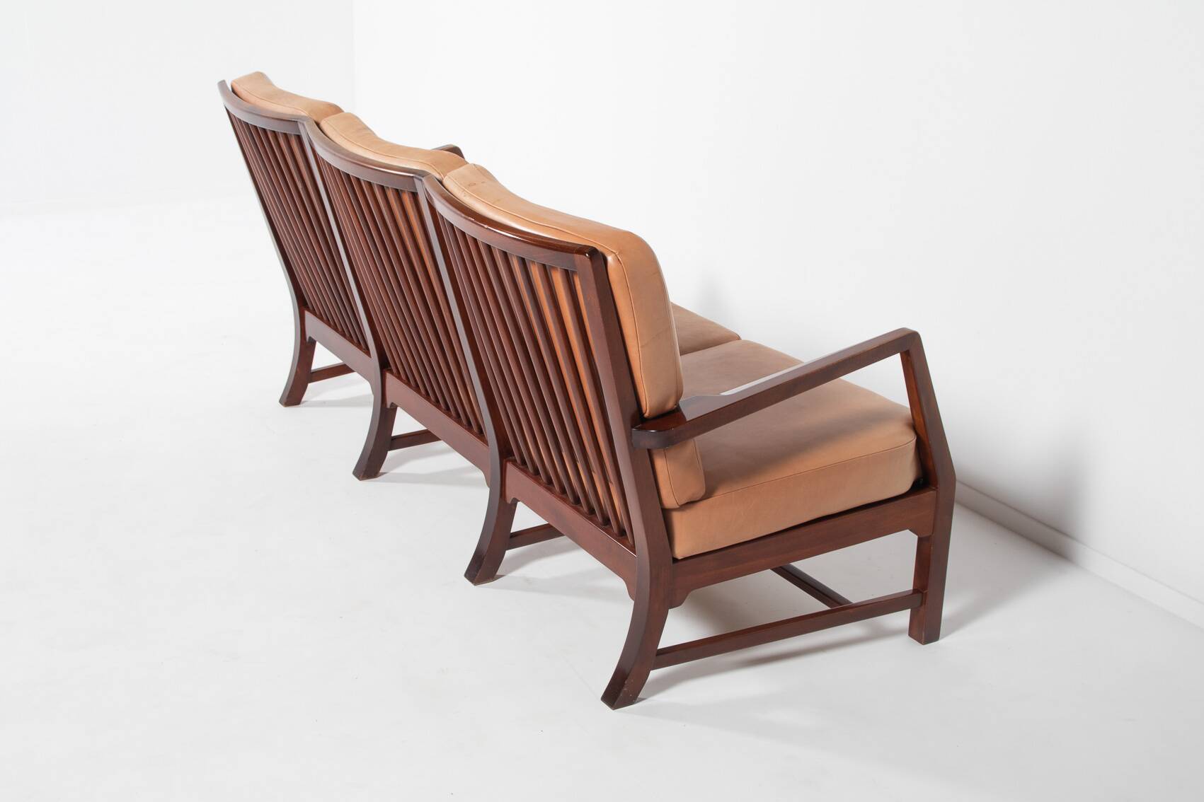 Mid-Century Danish Modern 3-seats sofa with cognac leather cushions