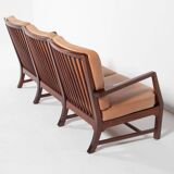 Mid-Century Danish Modern 3-seats sofa with cognac leather cushions