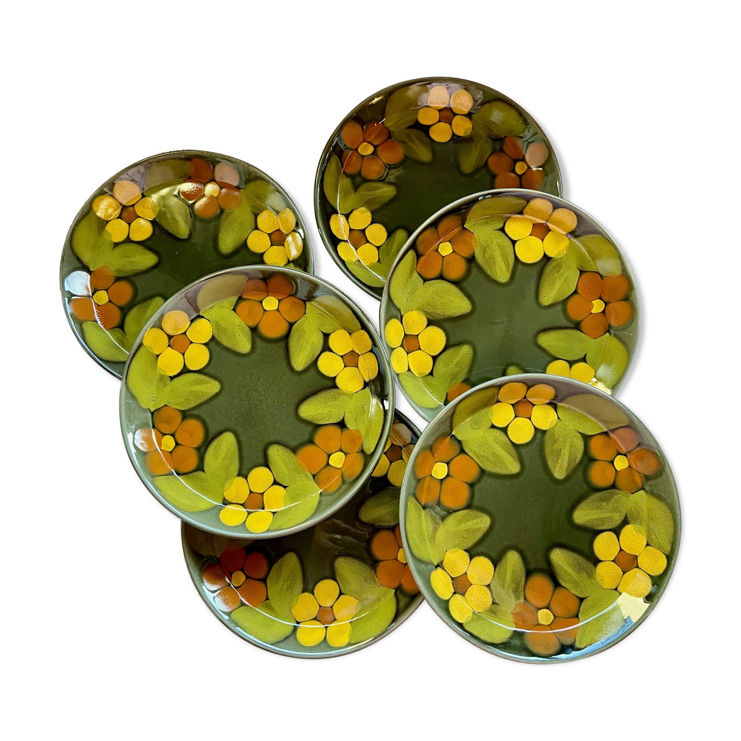 Set of 6 dessert plates - MBFA Pornic-Painted by hand