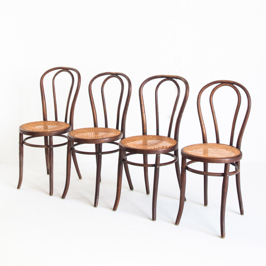 Set of 4 chairs. Bentwood and canning. Vintage. France, 50s