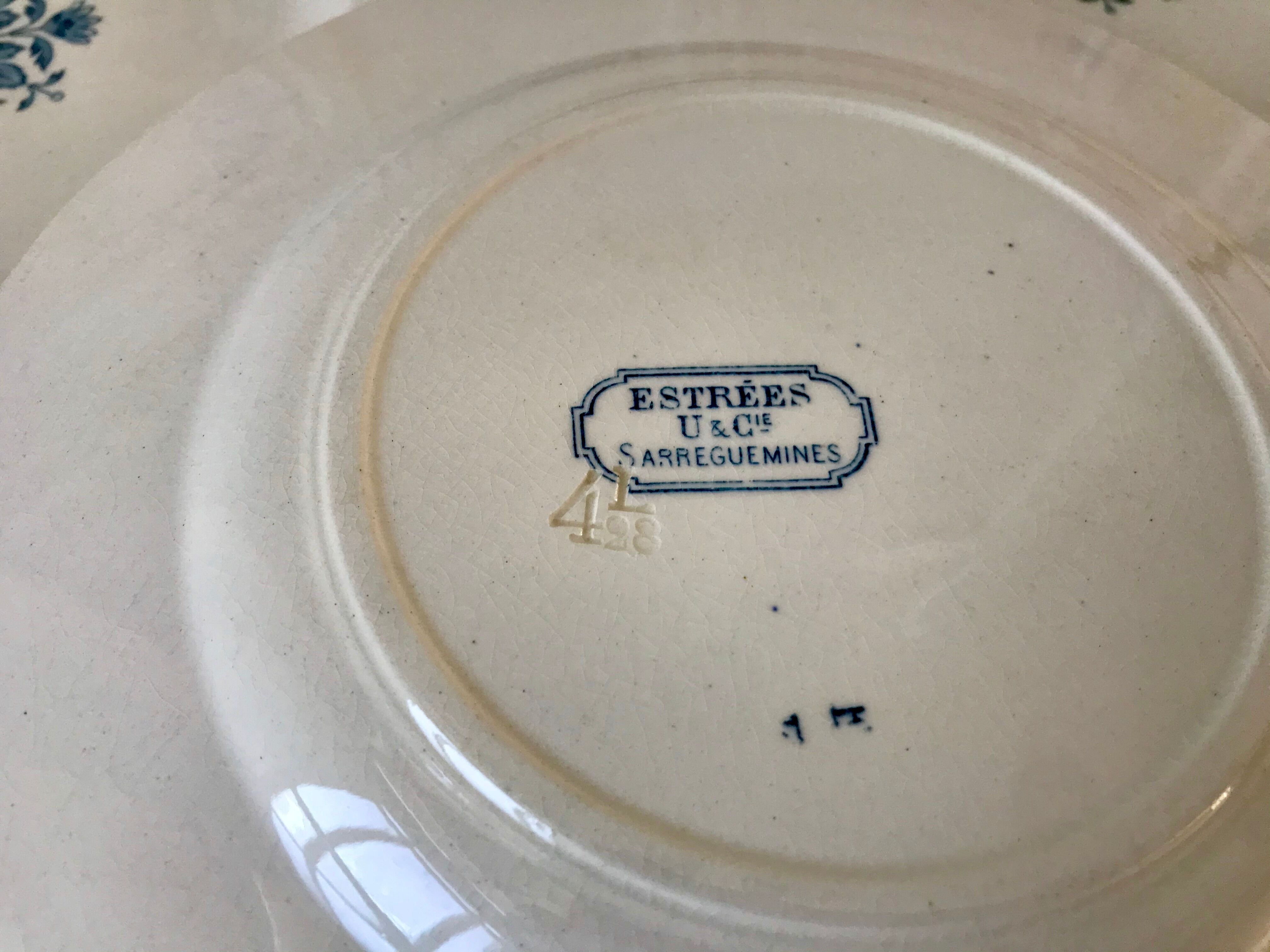 5 flat plates Terre de Fer Sarreguemines model "Estrèes" XIXth