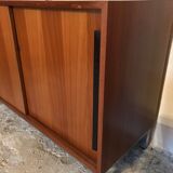 Vintage sideboard 1960-80 walnut blond sliding doors and base chrome