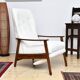 Fauteuil avec repose-pieds rabattable en Bouclé blanc crème, années 1960