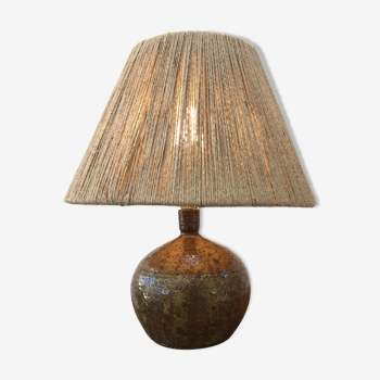 Lampe en grès pyrité abat-jour en cordelette de jute