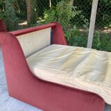 Scandinavian convertible sofa bed, 1-seater, in burgundy velvet with polka dots, 1930s