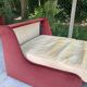 Scandinavian convertible sofa bed, 1-seater, in burgundy velvet with polka dots, 1930s