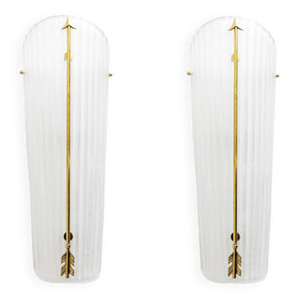 Pair of Mid-century Modern Style Italian Murano Glass and Brass Sconces