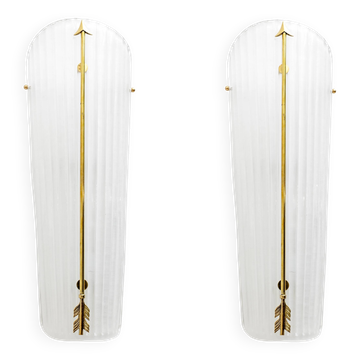 Pair of Mid-century Modern Style Italian Murano Glass and Brass Sconces