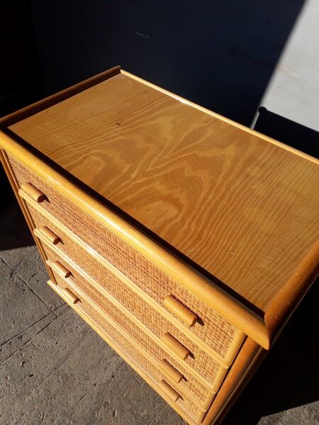 Commode en rotin époque 1970