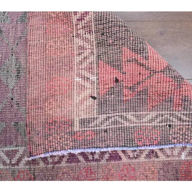 1970s vintage Turkish hand-knotted wool cotton red runner rug 91x354
