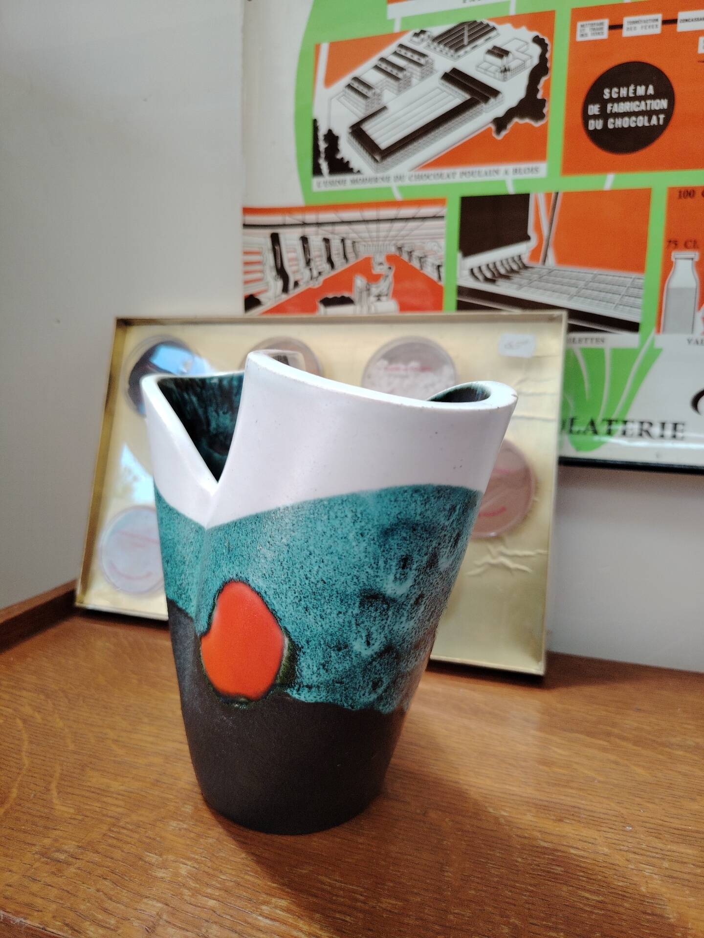 Important vase forme libre en céramique d'art par Elchinger - 1950