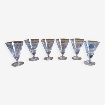 6 old stemmed glasses in chiseled blown glass 60/70