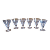 6 anciens verres à pied en verre soufflé ciselé 60/70