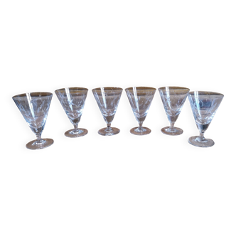 6 old stemmed glasses in chiseled blown glass 60/70