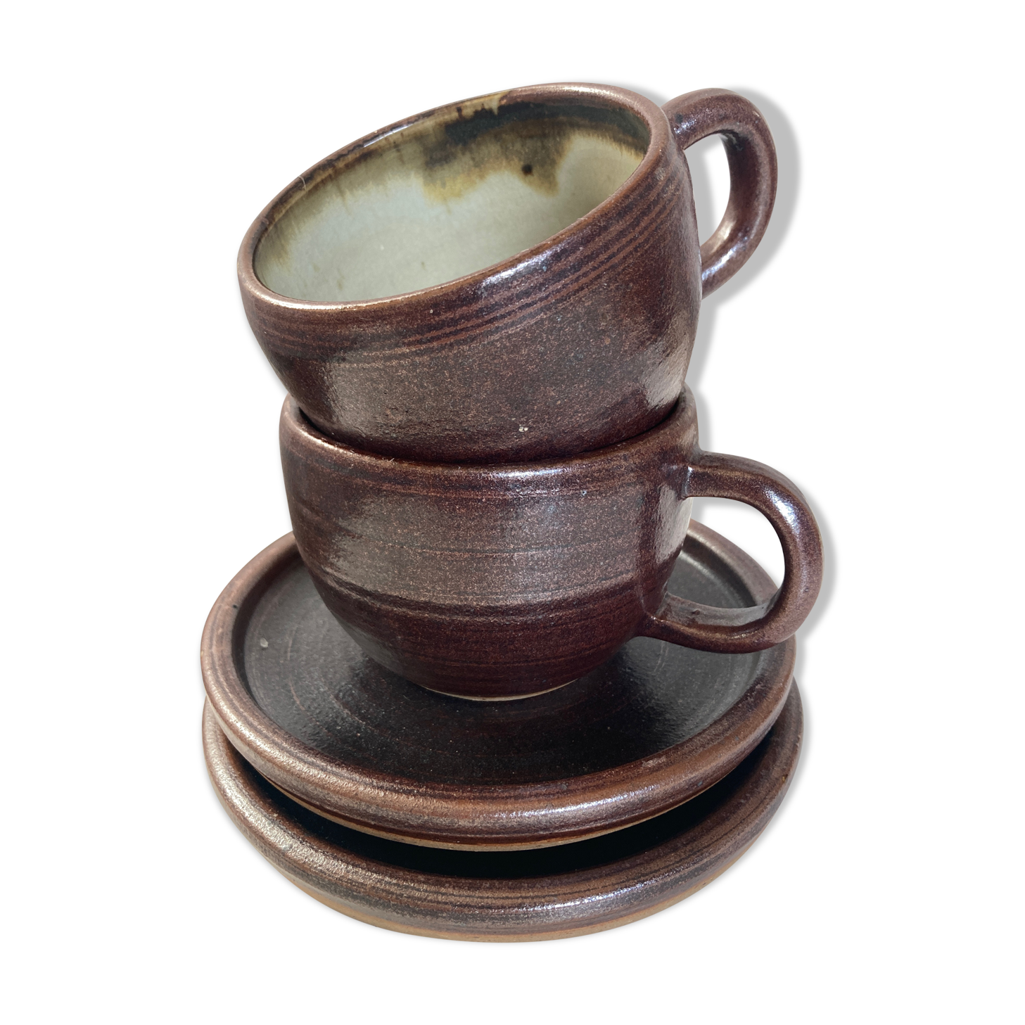 Pair of stoneware breakfast cups signed 1970