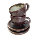 Paire de tasses déjeuners en grès de potier signé 1970
