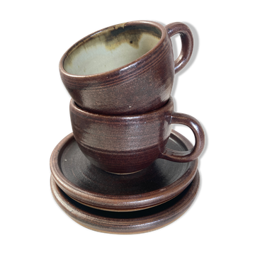 Pair of stoneware breakfast cups signed 1970