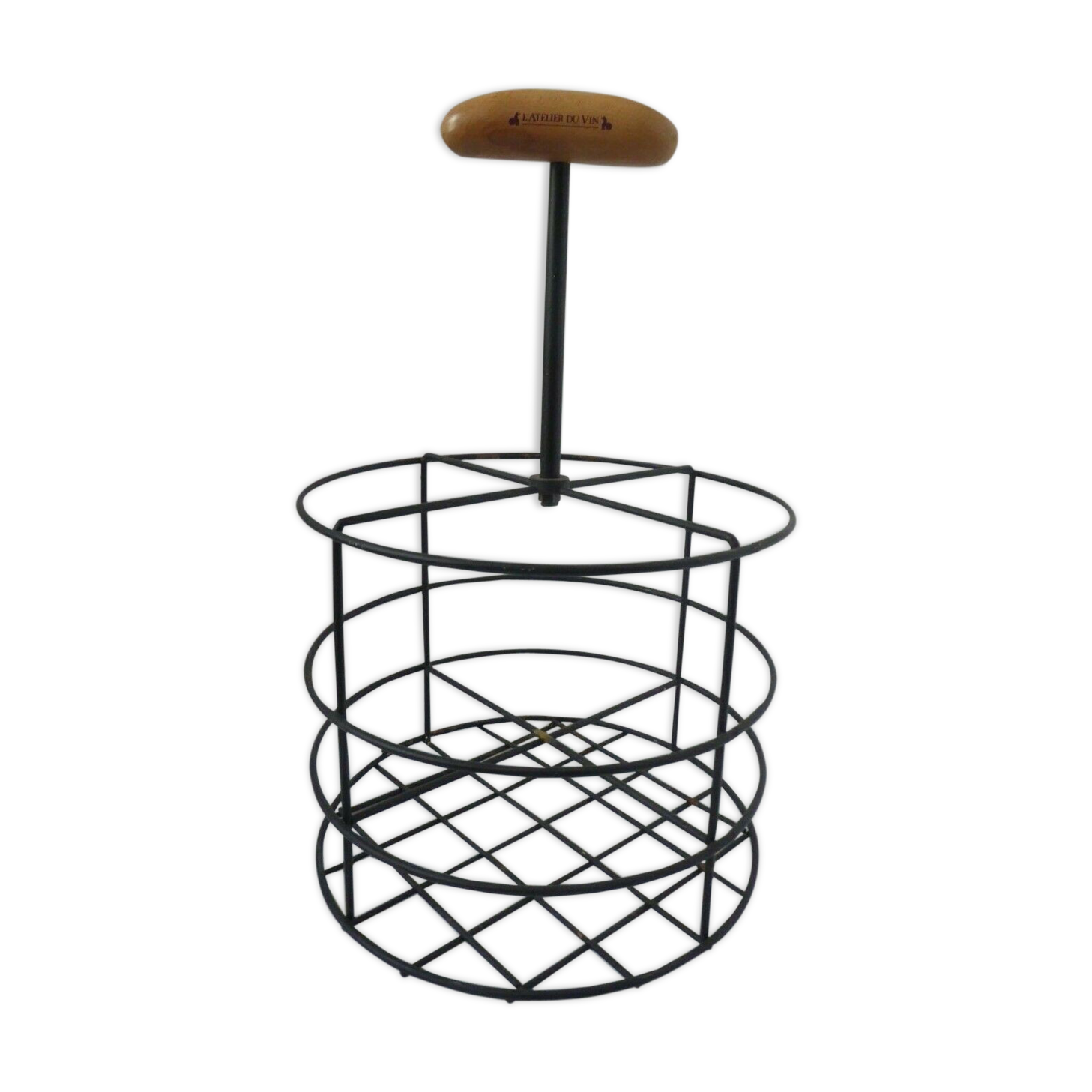 Porte-bouteille vintage en métal et bois