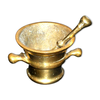 Antique bronze mortar, medicine pestle, vintage