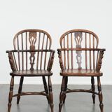 Antique set of 4 English Windsor lowback chairs with character