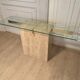 Travertine console and gold metal cross, Italy, 1970s