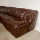Large modular sofa with brown leather armchair 80s design dreipunkt vintage sofa
