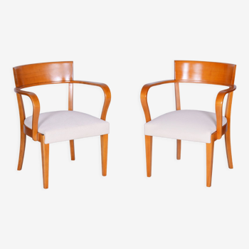 Pair of white artdeco beech armchairs, jindrich halabala, up zavody, 1930s