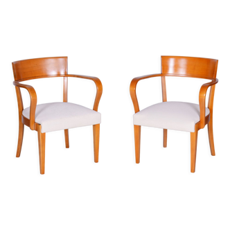 Pair of white artdeco beech armchairs, jindrich halabala, up zavody, 1930s