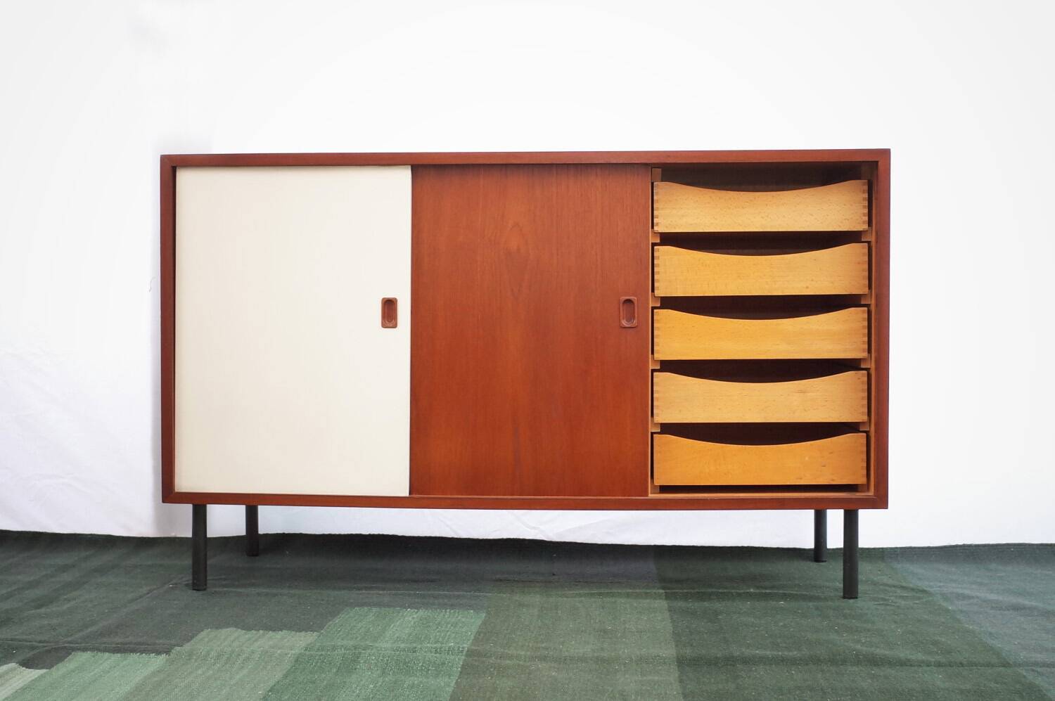 Buffet danois en teck vintage Commode portes coulissantes tiroirs