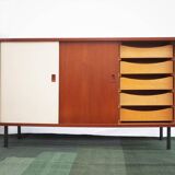 Buffet danois en teck vintage Commode portes coulissantes tiroirs