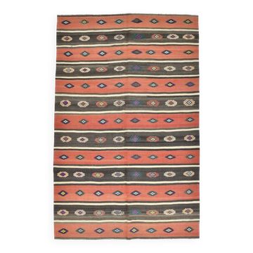 6x9 Terracotta Red & Brown Vintage Kilim Rug, Rugged Carpet, 175x270Cm