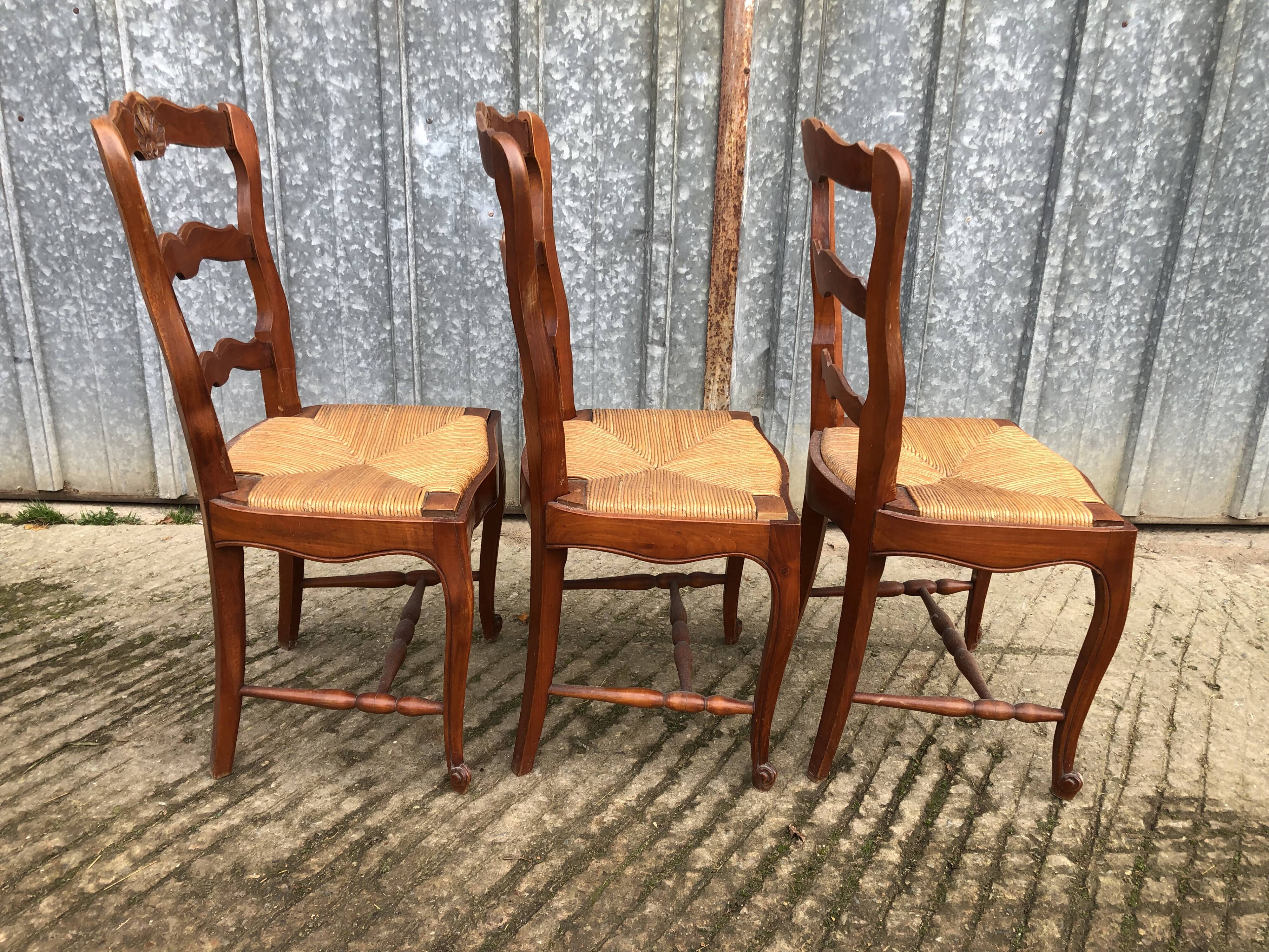 6 rush-seated chairs in solid cherry wood in Louis XV style