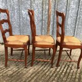 6 rush-seated chairs in solid cherry wood in Louis XV style