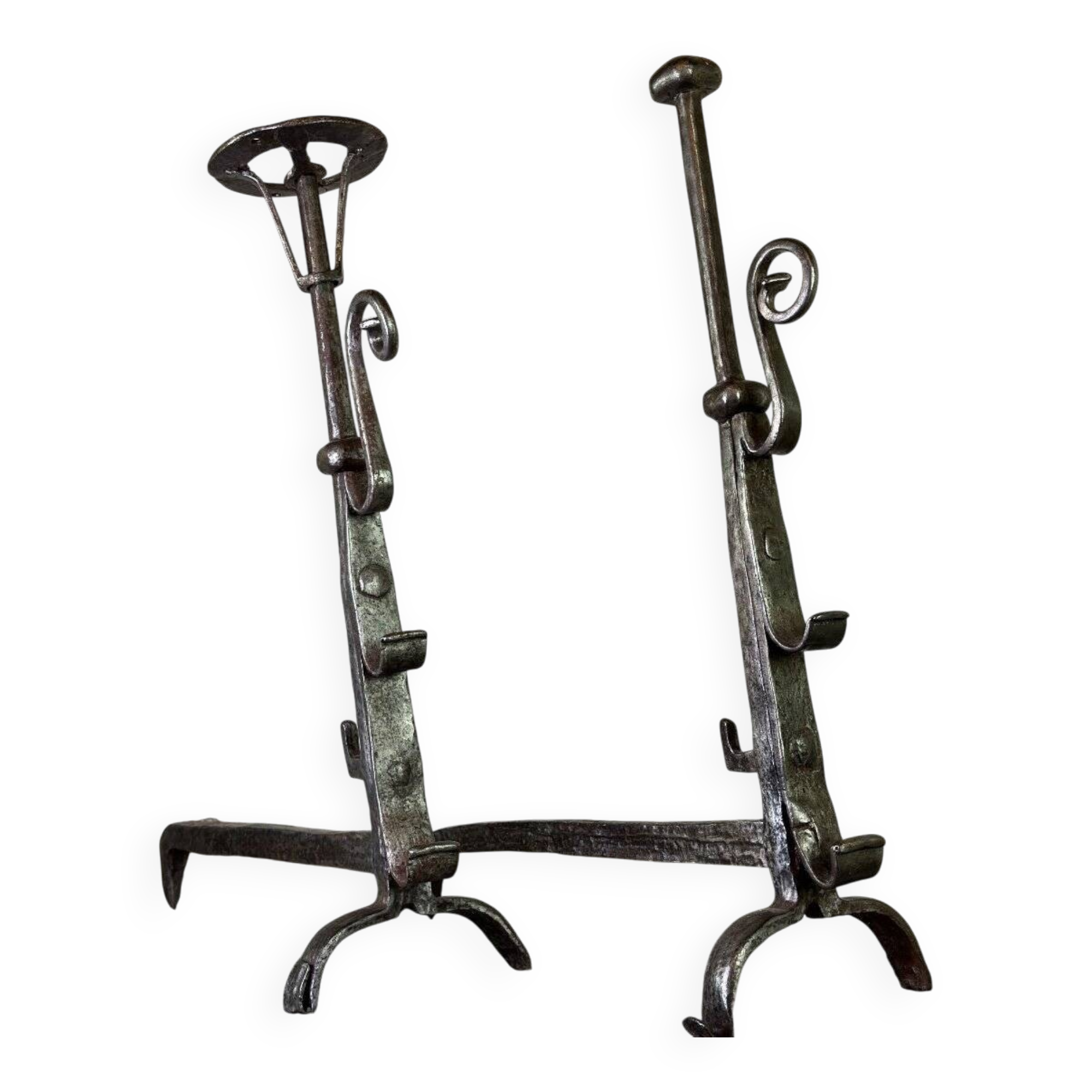 Pair of wrought iron candlesticks, 18th century
