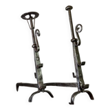 Pair of wrought iron candlesticks, 18th century