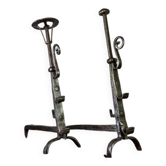 Pair of wrought iron candlesticks, 18th century