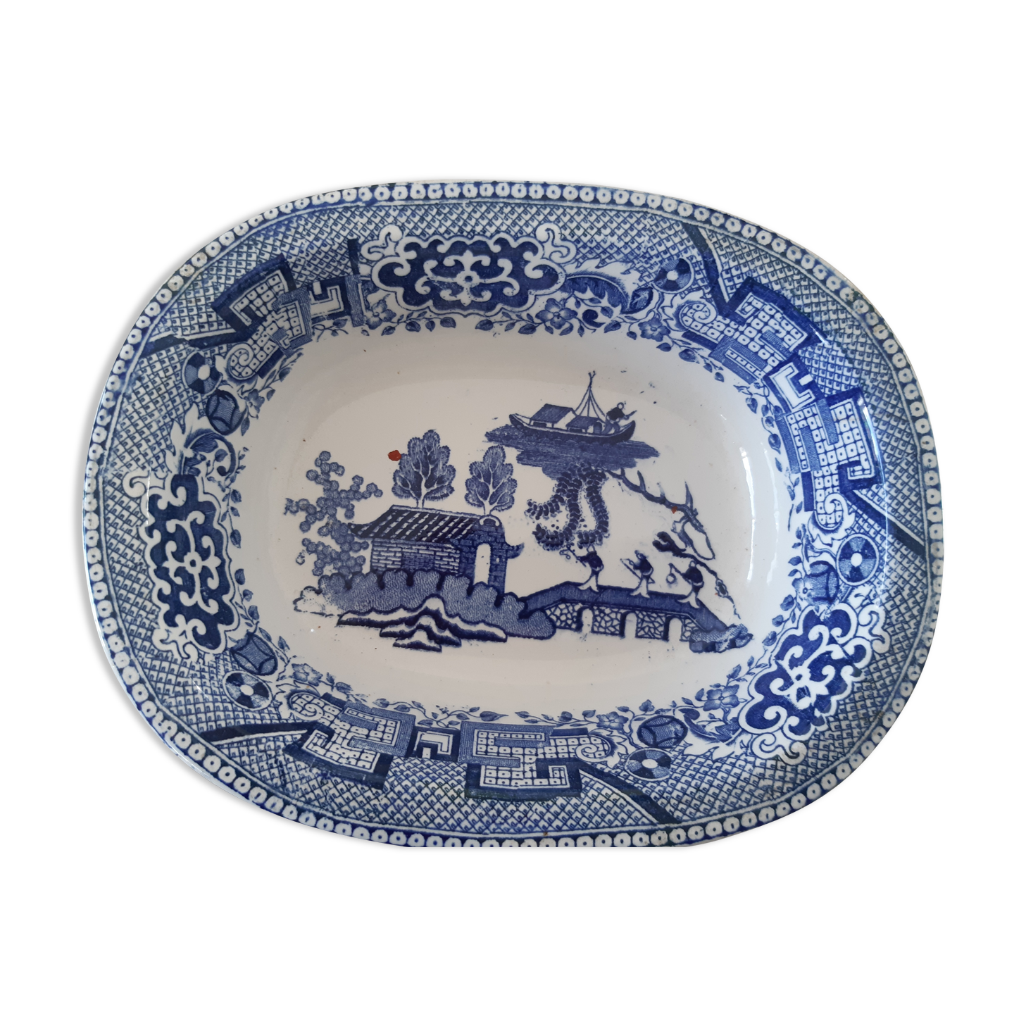 Plat céramique chinoiserie willow pattern boch fes
