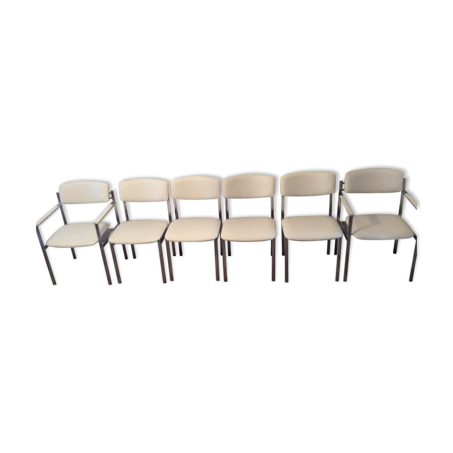 Set of 6 vintage chrome white leather chairs 70/80
