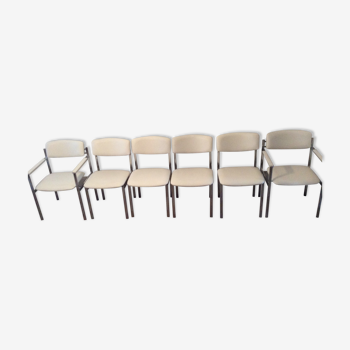 Ensemble de 6 chaises cuir blanc chrome vintage 70/80