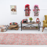 Floral red turkish runner rug, 324x90cm