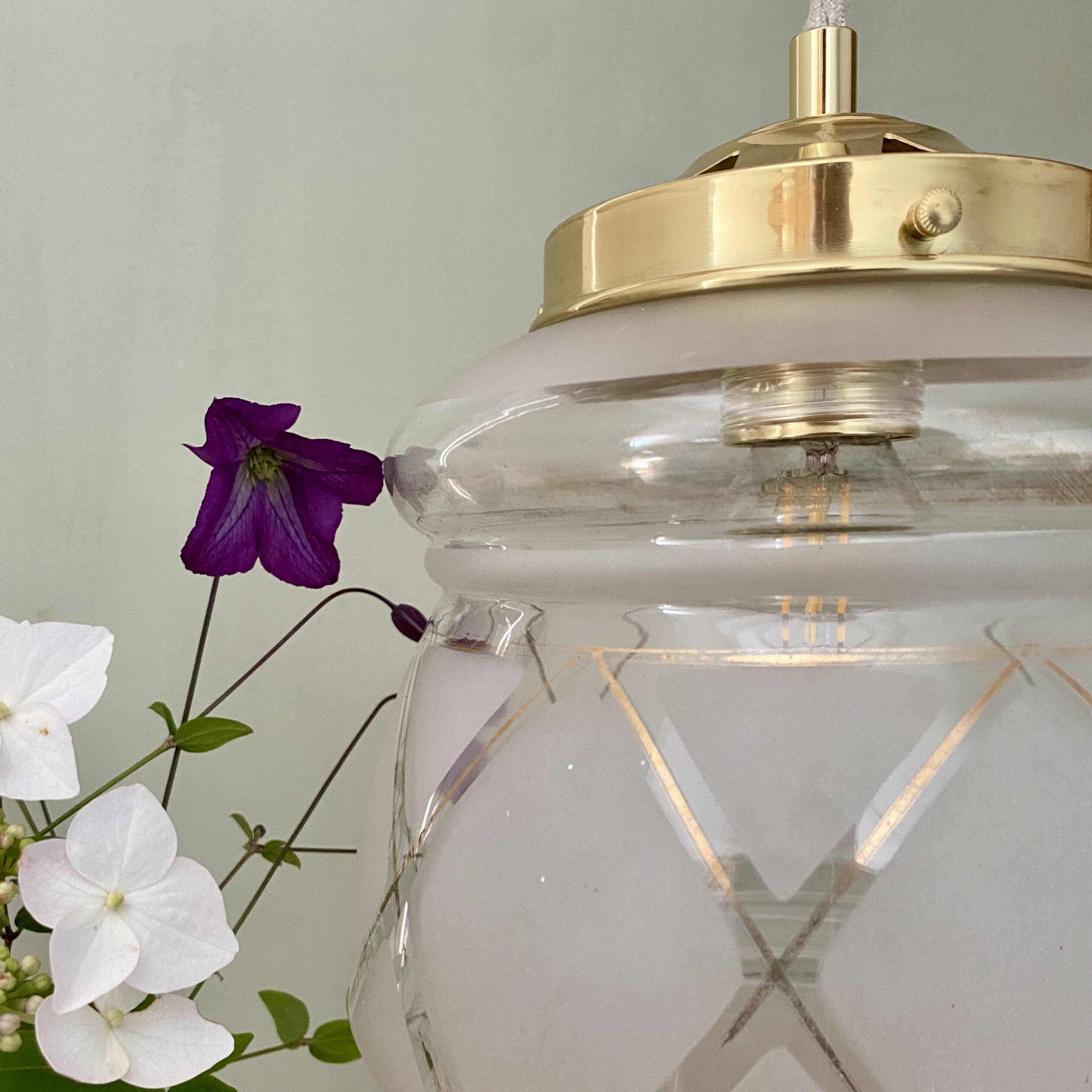 Vintage white and gold art deco globe pendant light