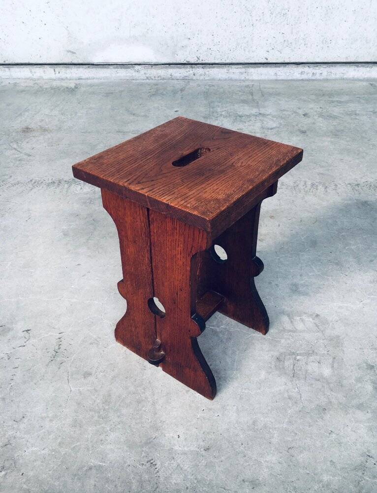 Amsterdam School Design Oak Handle Stool, Netherlands, 1920s