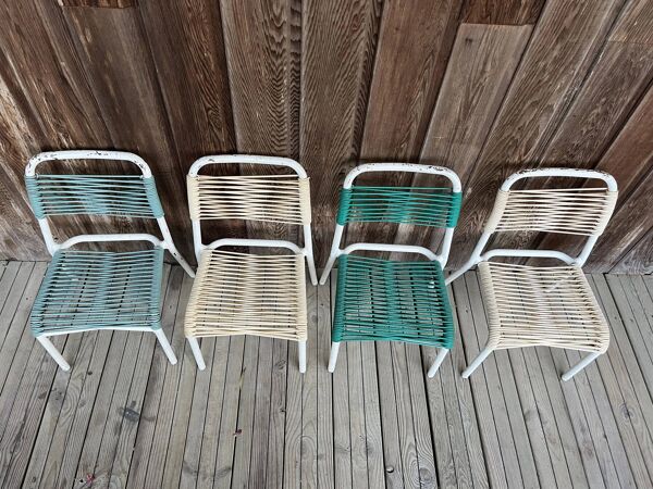 Lot de 4 chaises enfant scoubidou vintage 1960