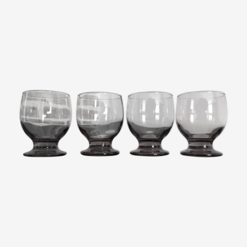 4 verres à vin rouge style Art déco en verre violet, années 70